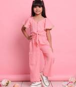Girls' peach co-ord set     front-knot button top & relaxed trousers
