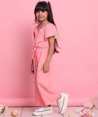 Girls' peach co-ord set     front-knot button top & relaxed trousers 4