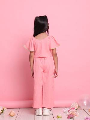 Girls' peach co-ord set     front-knot button top & relaxed trousers 5