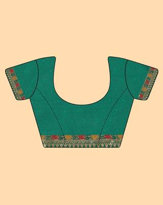 Golden and green zari woven floral pattern saree with blouse piece 8