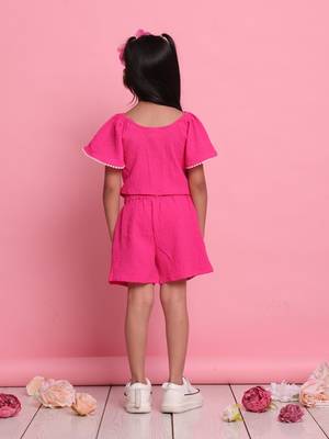 Girls' magenta co-ord set     button front-knot top with relaxed fit trousers 4