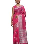 Pink tissue silk silver zari floral motifs saree with blouse piece