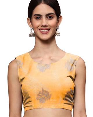 Mango yellow tissue silk silver zari floral motifs saree with blouse piece 5