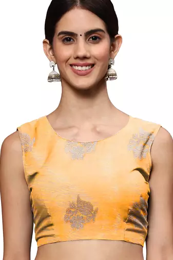 Mango yellow tissue silk silver zari floral motifs saree with blouse piece