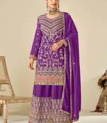 Violet chinon embroidered palazzo suit