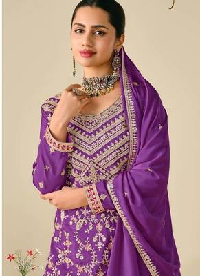 Violet chinon embroidered palazzo suit 2