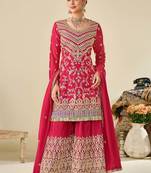 Red chinon embroidered palazzo suit