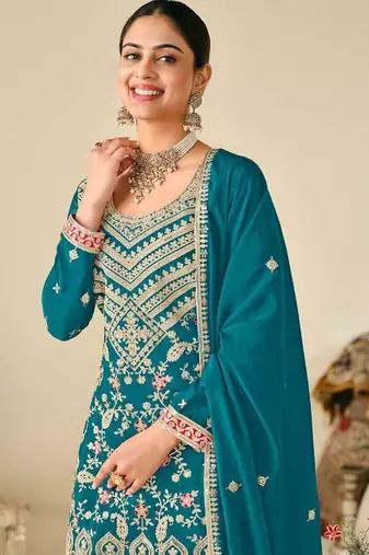 Rama chinon embroidered palazzo suit