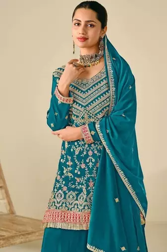 Rama chinon embroidered palazzo suit