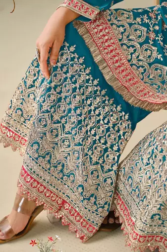 Rama chinon embroidered palazzo suit