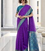 Purple & sky blue soft silk bandhani print with weaving beautiful border saree