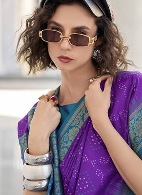 Purple & sky blue soft silk bandhani print with weaving beautiful border saree 4