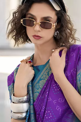 Purple & sky blue soft silk bandhani print with weaving beautiful border saree
