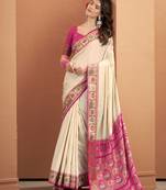 Off-white & pink soft silk bandhani print with weaving beautiful border saree