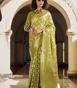 Olive tissue art silk with zari weaving wedding wear saree