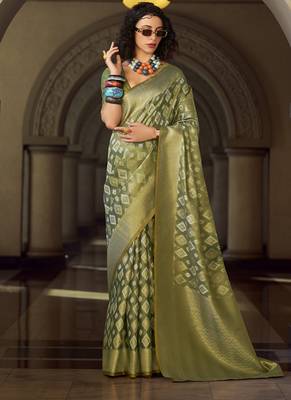 Mehendi tissue art silk with zari weaving wedding wear saree 1