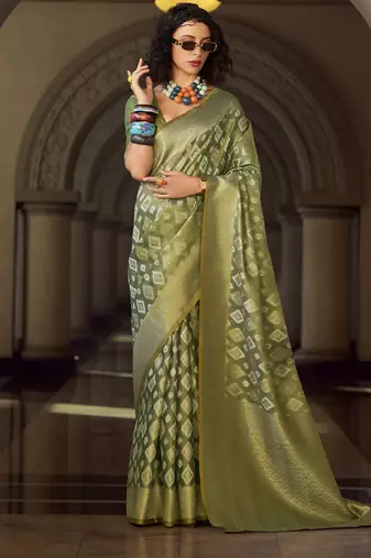 Mehendi tissue art silk with zari weaving wedding wear saree