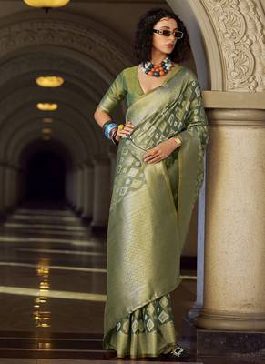 Mehendi tissue art silk with zari weaving wedding wear saree 2