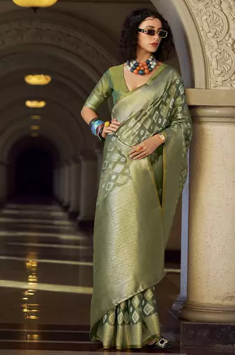 Mehendi tissue art silk with zari weaving wedding wear saree