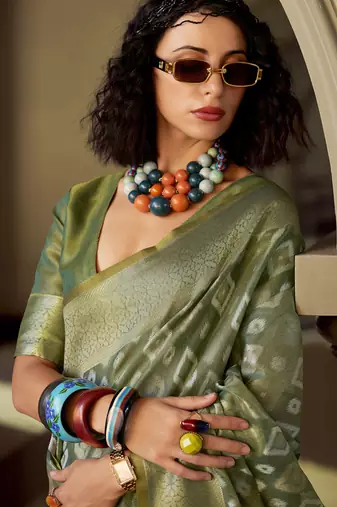 Mehendi tissue art silk with zari weaving wedding wear saree