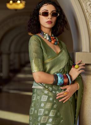 Mehendi tissue art silk with zari weaving wedding wear saree 4