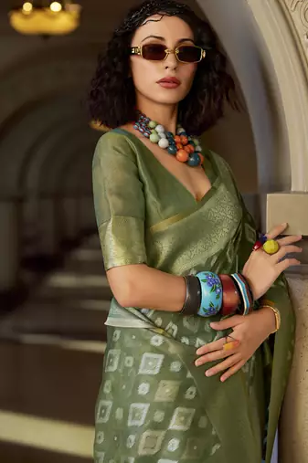 Mehendi tissue art silk with zari weaving wedding wear saree