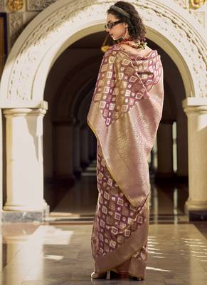 Light peach tissue art silk with zari weaving wedding wear saree 3