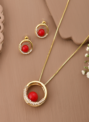 Radiant red stone & gold-tone jewelry set gift for rakhi 1