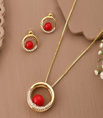 Radiant red stone & gold-tone jewelry set gift for rakhi