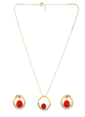 Radiant red stone & gold-tone jewelry set gift for rakhi 2