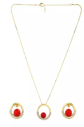 Radiant red stone & gold-tone jewelry set gift for rakhi