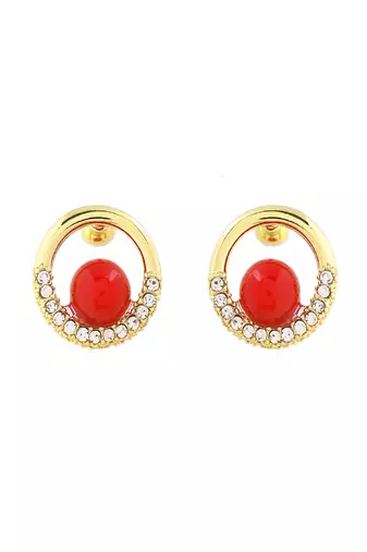 Radiant red stone & gold-tone jewelry set gift for rakhi