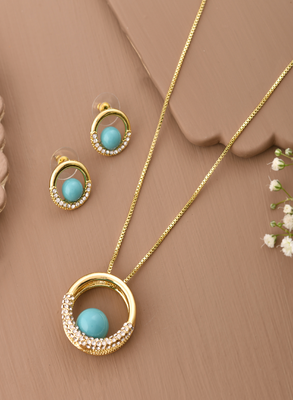 Elegant gold-tone & turquoise jewelry set gift for rakhi 1