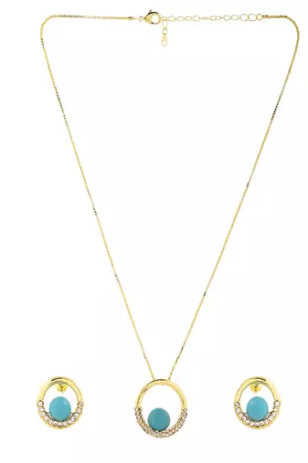 Elegant gold-tone & turquoise jewelry set gift for rakhi