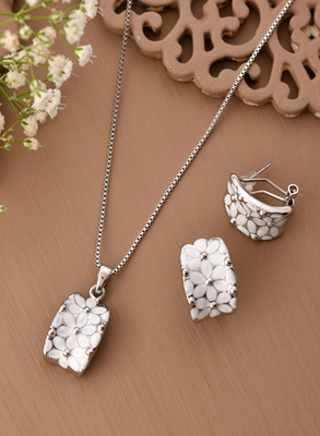 Classic white enamel & silver jewelry set gift for rakhi 1