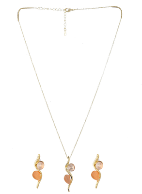 Golden swirl crystal & peach stone jewelry set gift for rakhi 2