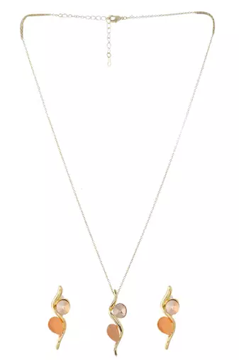 Golden swirl crystal & peach stone jewelry set gift for rakhi