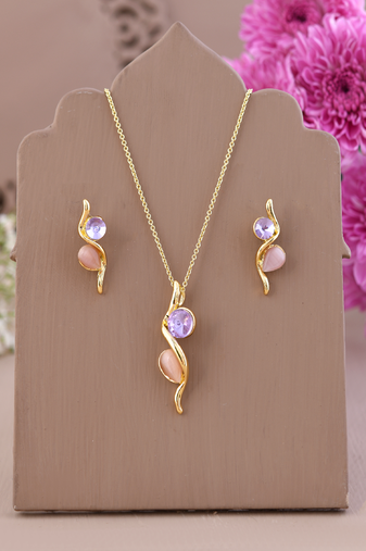 Enchanted harmony dual-tone gemstone jewelry set gift for rakhi