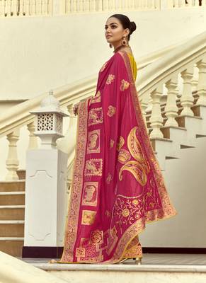 Red dola silk heavy zari weaving cut dana work and designer contrast blouse wedding sarees 1