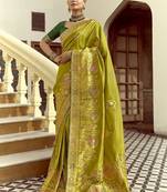 Mehendi dola silk heavy zari weaving cut dana work and designer contrast blouse wedding sarees