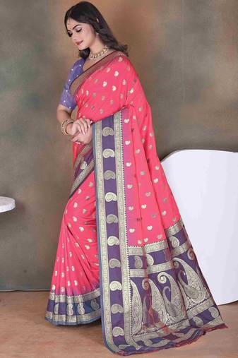 pink floral art silk printed saree comes with matching blouse