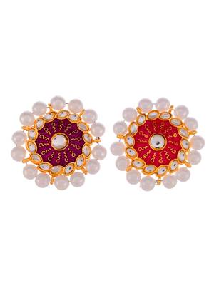Set of 2 gold plated pink & red meenakari pearl beaded finger ring 3