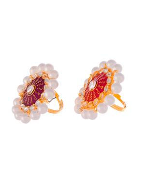 Set of 2 gold plated pink & red meenakari pearl beaded finger ring 4