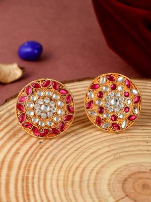 Set of 2 gold toned meenakari adjustable engagement finger ring for women 2