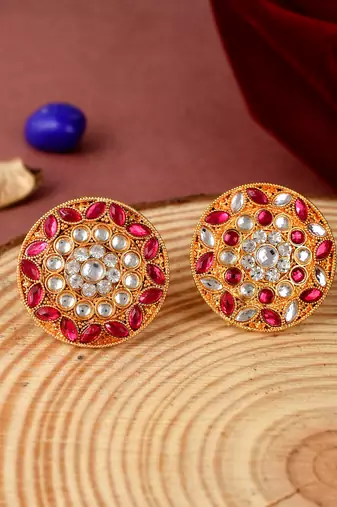 Set of 2 gold toned meenakari adjustable engagement finger ring for women