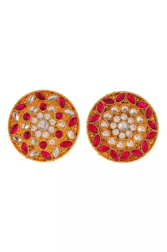 Set of 2 gold toned meenakari adjustable engagement finger ring for women