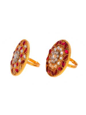 Set of 2 gold toned meenakari adjustable engagement finger ring for women 4
