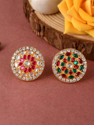Set of 2 gold plated kundan handcrafted meenakari adjustable engagement finger ring 2
