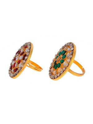 Set of 2 gold plated meenakari adjustable enamelled traditional finger ring 4