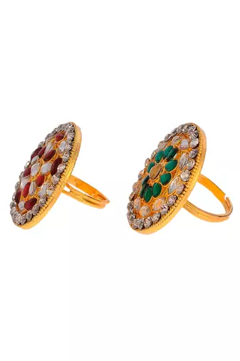 Set of 2 gold plated meenakari adjustable enamelled traditional finger ring